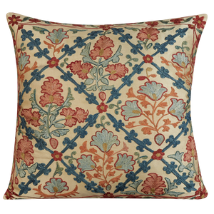 Sqaure floral carnation lattice design suzani on cream ground