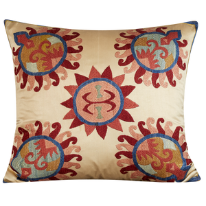Square medallion sun design suzani on ivory ground