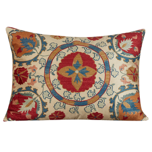 Rectangular symmetrical floral design suzani on cream ground