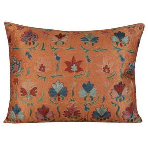 Rectangular symmetrical tulip floral design suzani on apricot pink ground