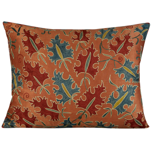 Rectangular Blue and red blue foliate design suzani on pink ground