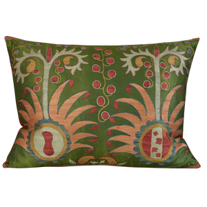 Rectangular abstract Anatolian design suzani on leaf green ground