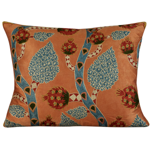 Rectangular vine and red pomegranate design suzani on pink ground