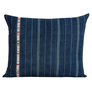 Rectangular vintage woven cotton Guatemalan indigo cushion