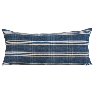 Long rectangular vintage woven cotton Guatemalan faded indigo cushion