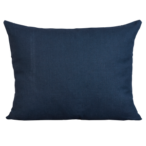 Rectangular vintage woven cotton Guatemalan indigo cushion with multicoloured cotton embroidery