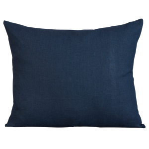 Rectangular vintage woven cotton Guatemalan indigo cushion with single multicoloured cotton embroidery