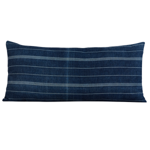 Long rectangular vintage woven cotton Guatemalan indigo cushion