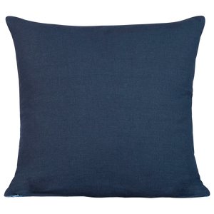 Square hand-woven chenille cushion in blue