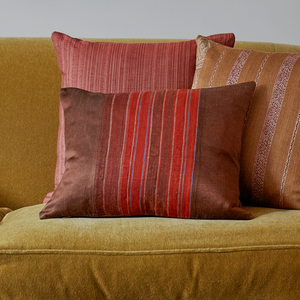 Silk Jajim cushion - Red/aubergine stripe on chocolate brown silk