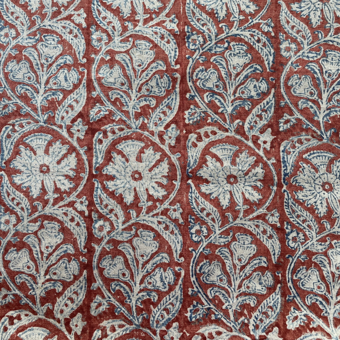 Madhurai | AL - Brick Red with Cornflower Blue on Natural