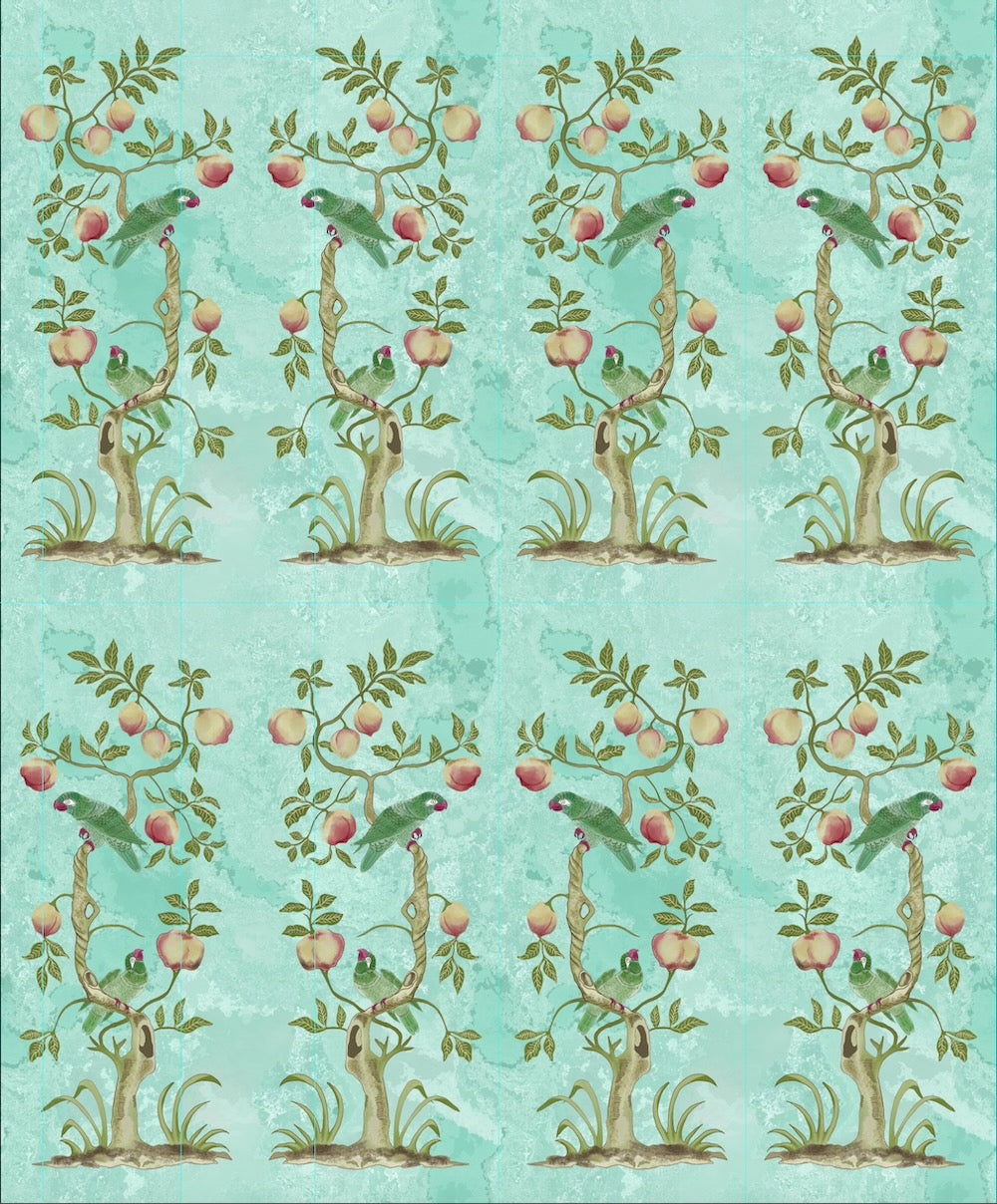 Espalier, Peach Tree & Parrots WP | BT - Blue