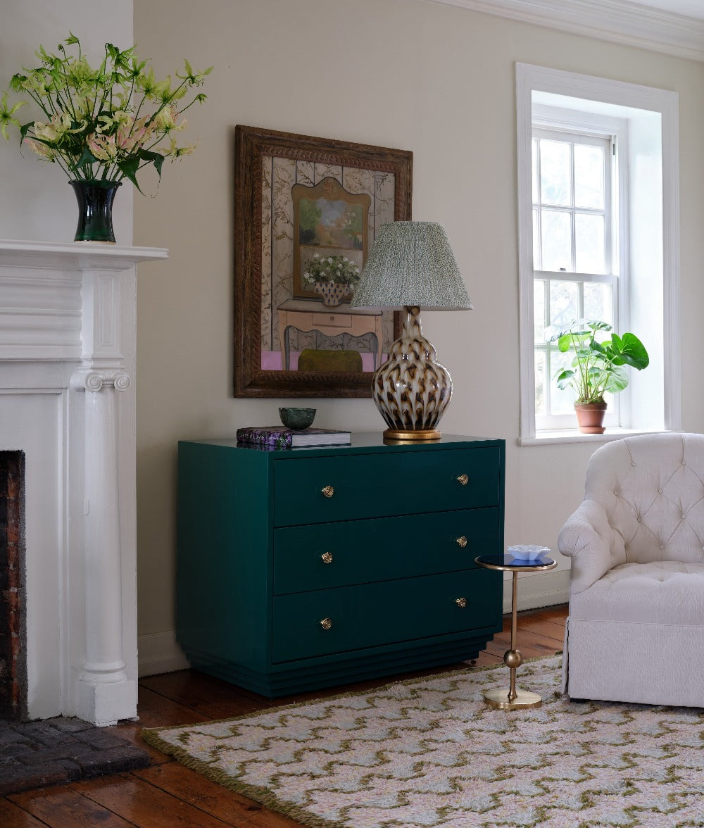 Burke Drinks Table with a blue mirror top by Bunny Williams Home