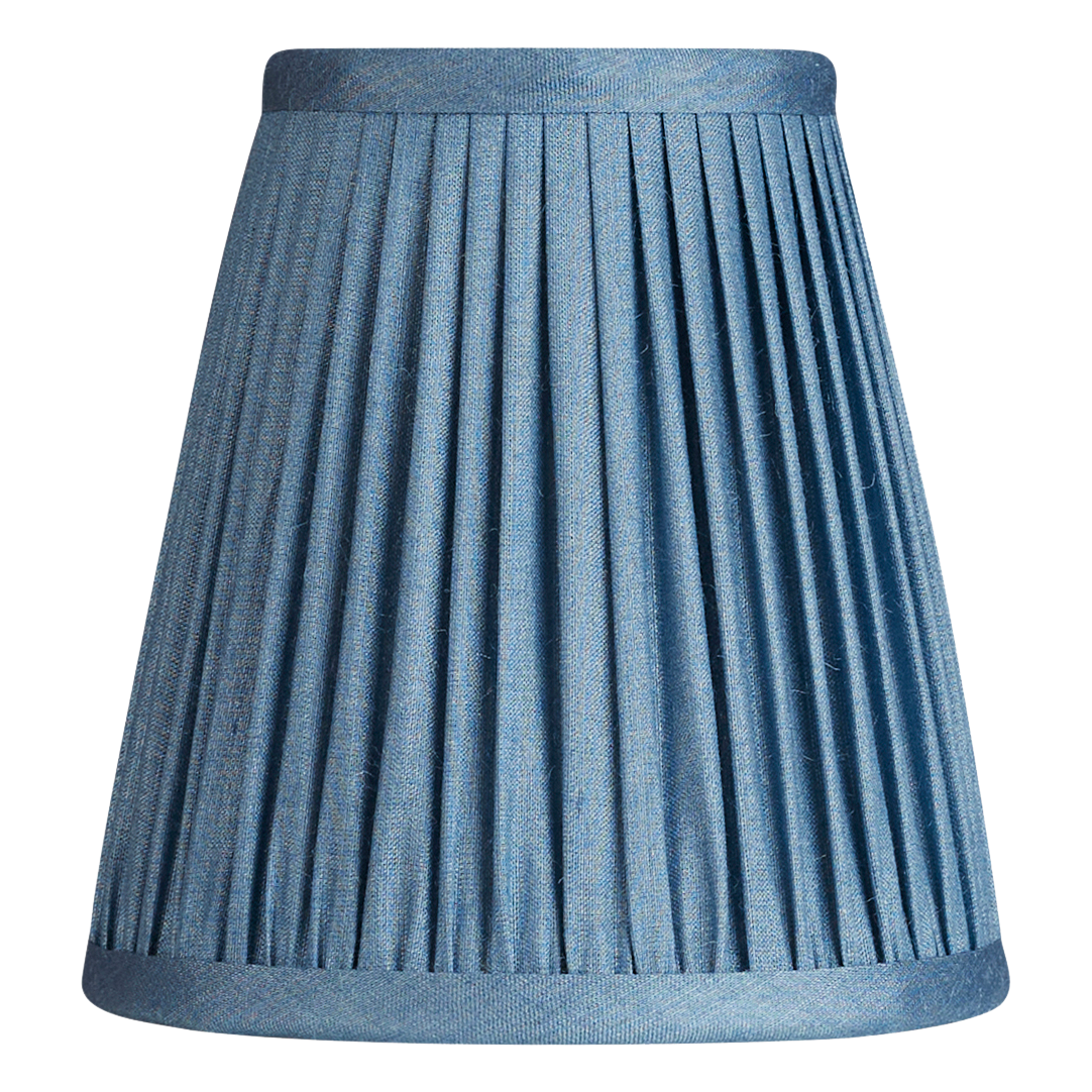 5 inch Tall Ink blue gathered Tussar silk clip-on lampshade