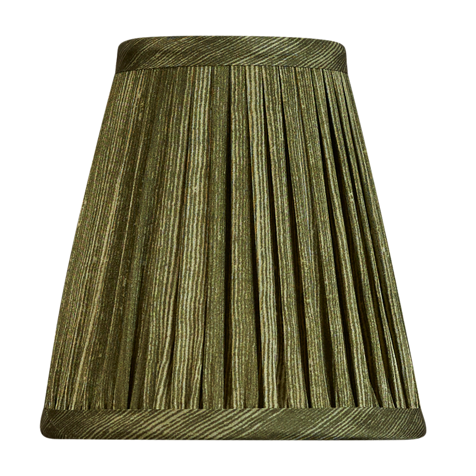 Pair of 5 inch Tall olive green ripple pinstripe silk sari style clip-on lampshades