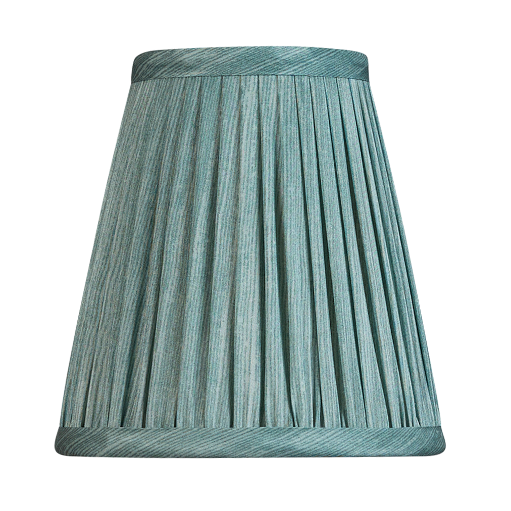 Pair of 5 inch celadon ripple pinstripe silk sari style clip-on lampshades