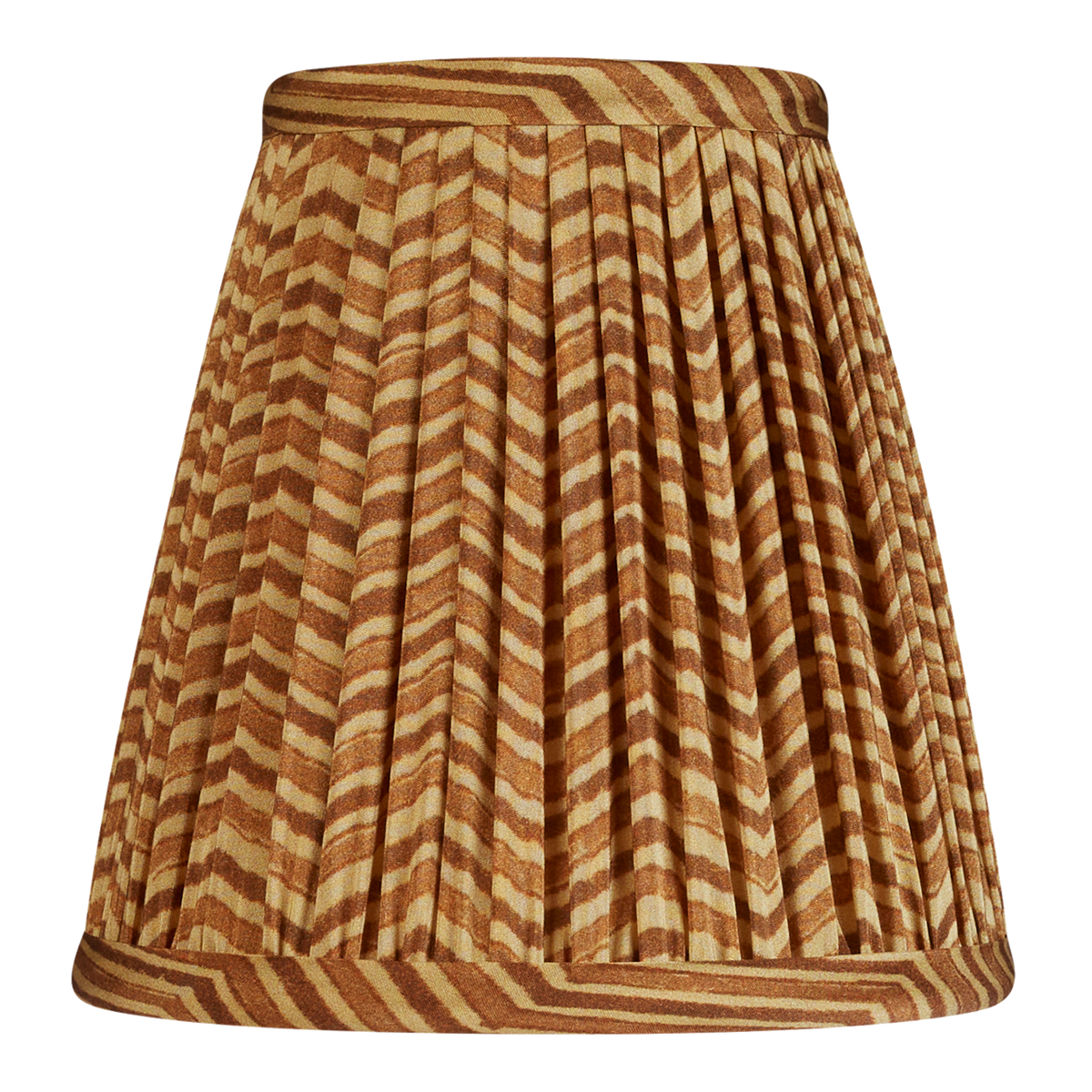 Pair of 6 inch Tall caramel and tan chevron silk sari style clip-on lampshades