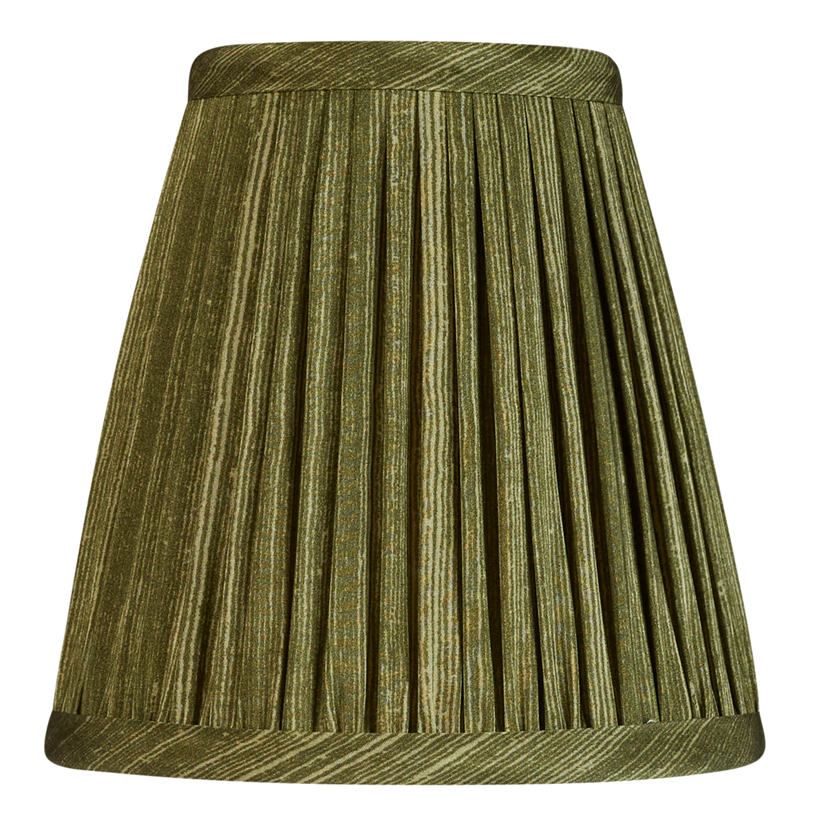 Pair of 6 inch Tall olive green ripple pinstripe silk sari style clip-on lampshade