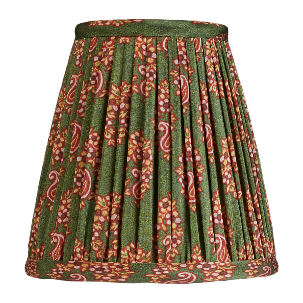 Pair of 6 inch Tall paisley garland design in green and red silk sari style clip-on lampshades