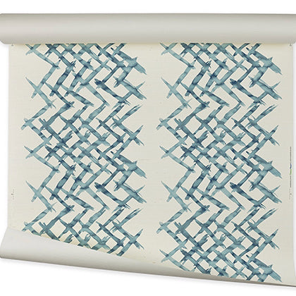 Watermark Lattice Grasscloth | FM - Blue