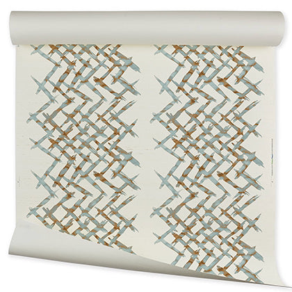 Watermark Lattice Grasscloth | FM - Slate Blue Copper
