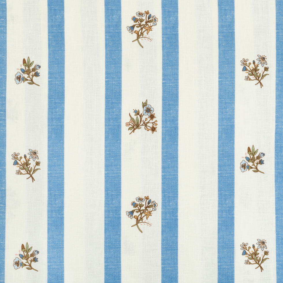 Flax and Field Posy Stripe Linen | VOL - Cornflower Blue/Oyster