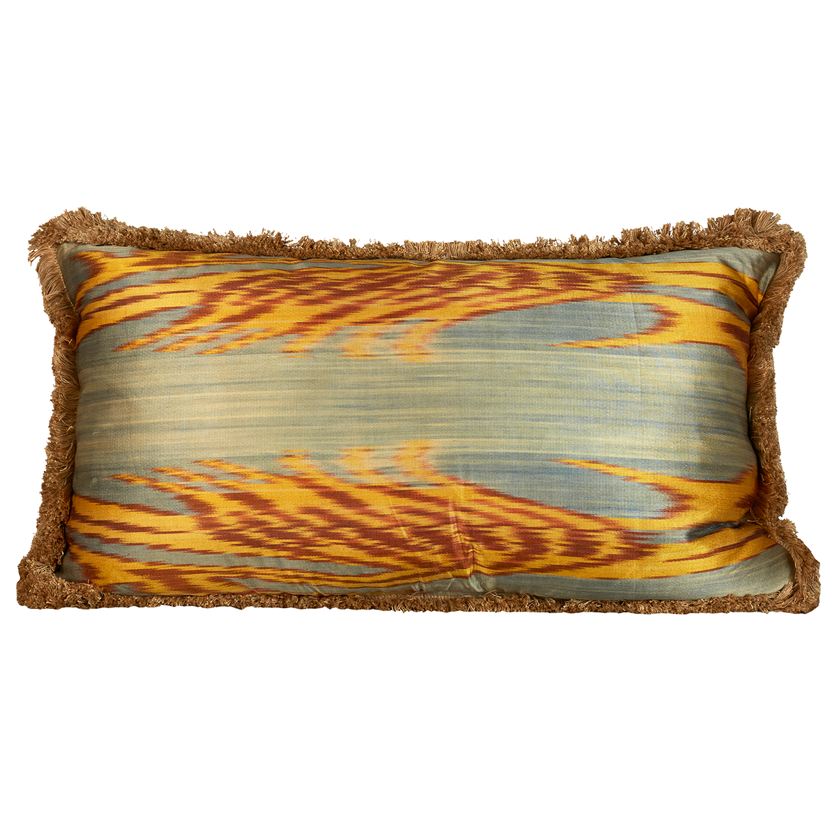 Rectangular hand-woven silk Ikat cushion - throw pillow with brush fringe