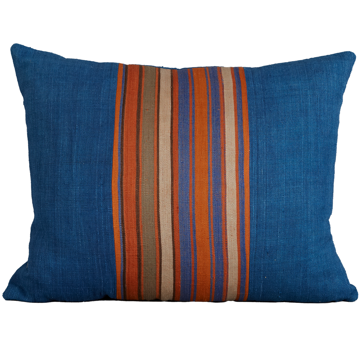 Silk Jajim Cushion/ pillow - Indigo denim blue and orange stripe