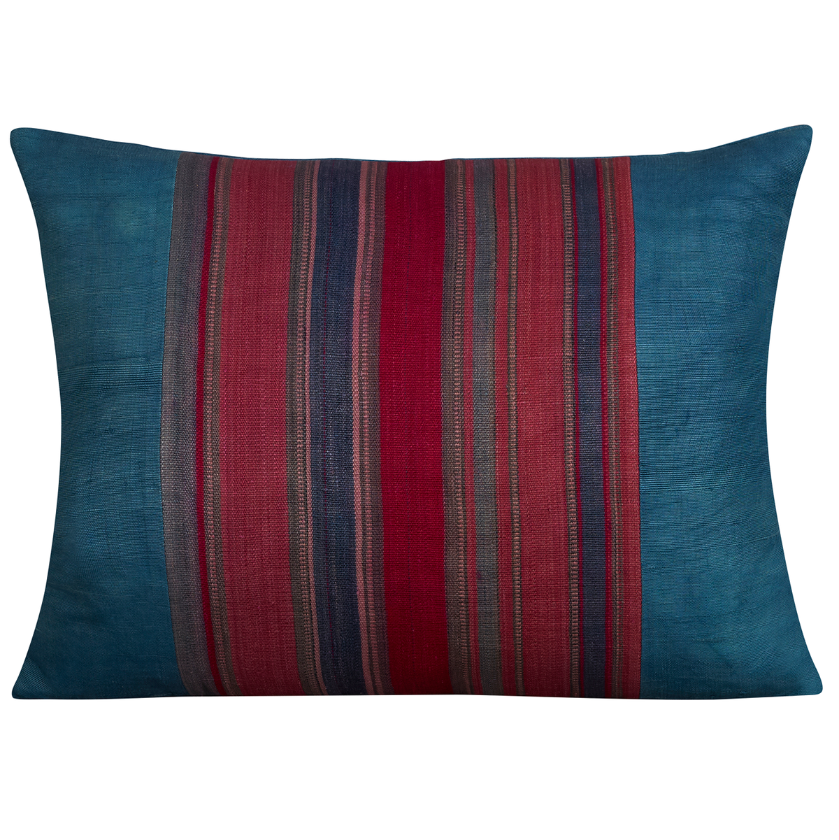 Silk Jajim Cushion/ pillow - Petrol blue with magenta and claret stripe