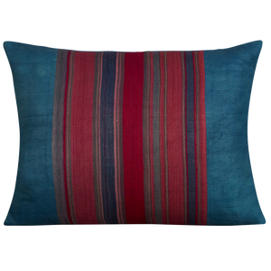 Silk Jajim Cushion/ pillow - Petrol blue with magenta and claret stripe