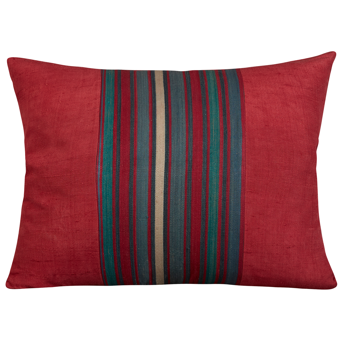 Silk Jajim Cushion/ pillow - Crimson with petrol blue and magenta stripe