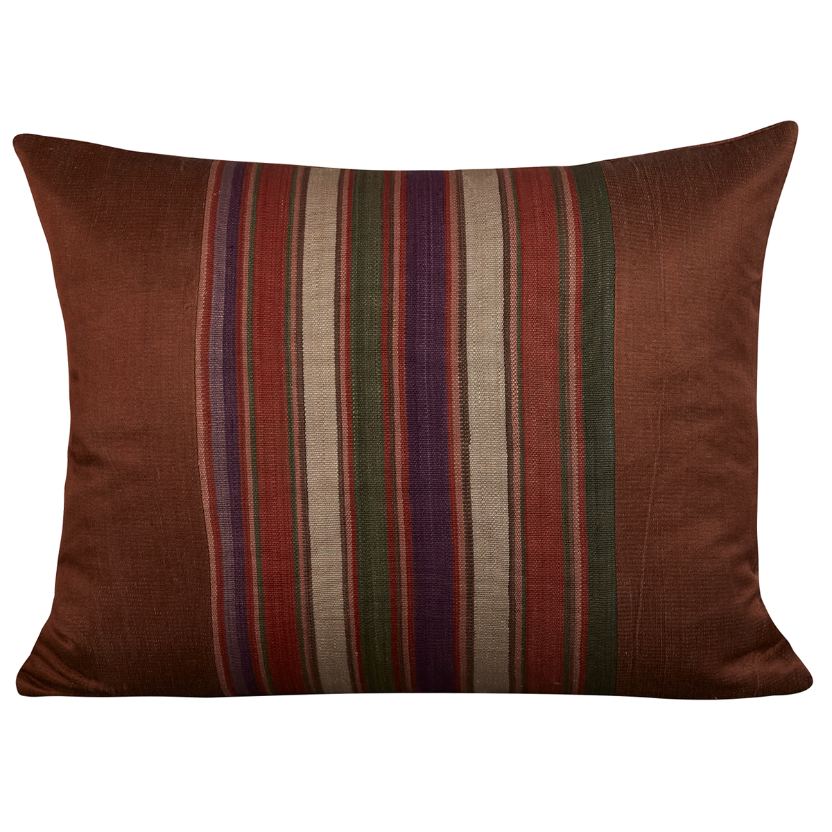 Silk Jajim Cushion/ pillow - Chocolate brown with terracotta and green stripe