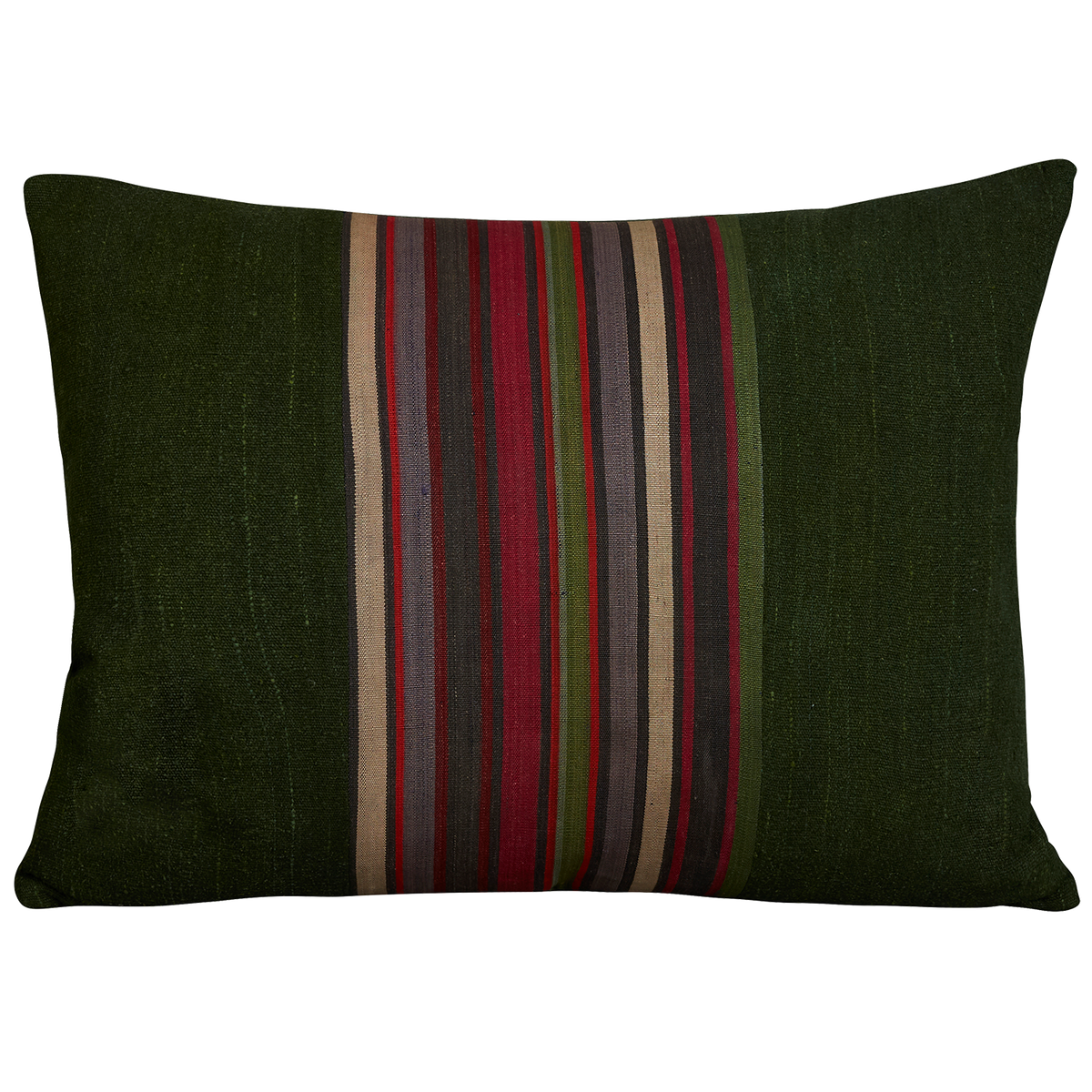 Silk Jajim Cushion/ pillow - Dark forest green with lavender and fuschia stripe A