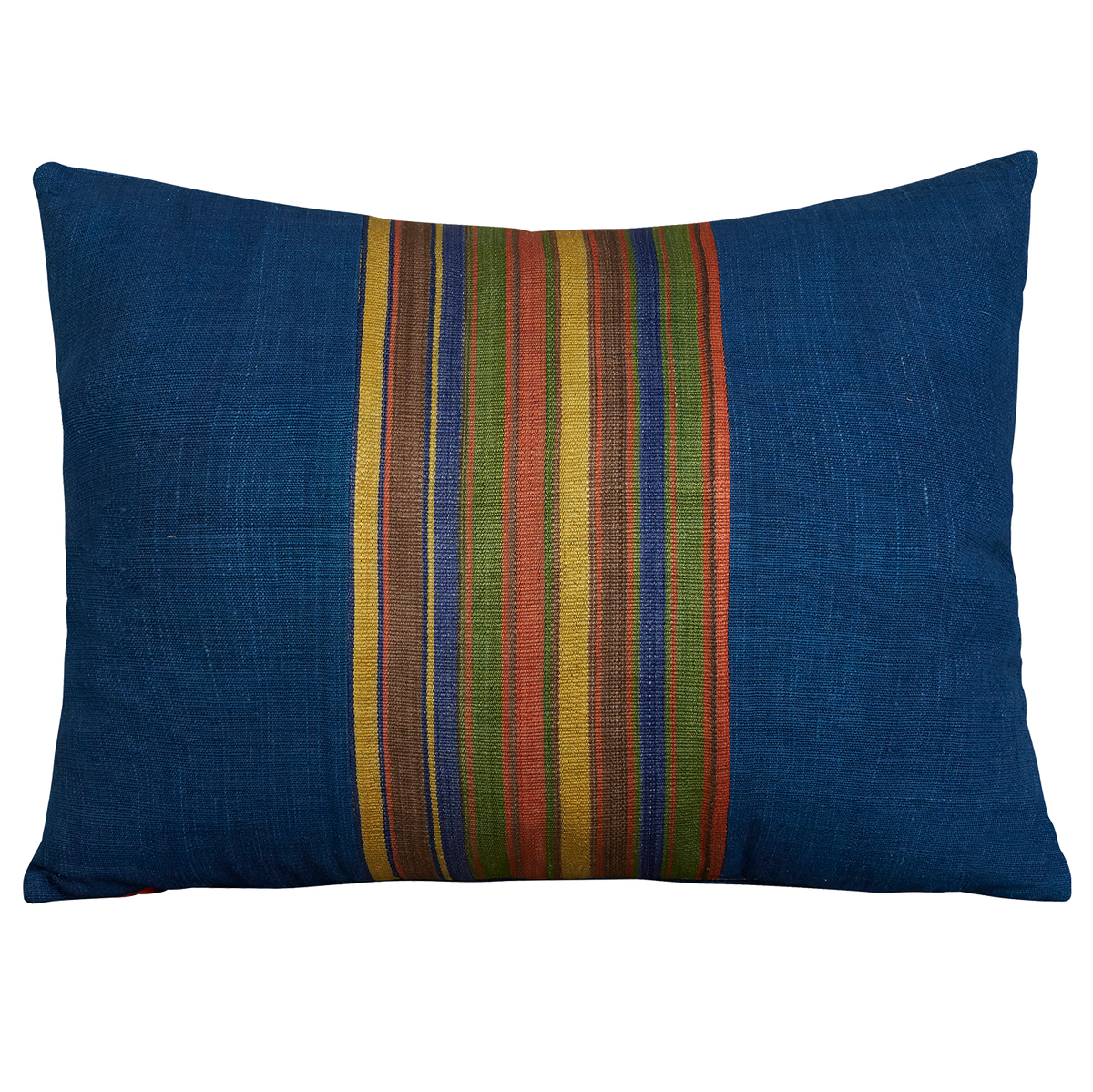 Silk Jajim Cushion/ pillow - Royal blue with multicolour stripe