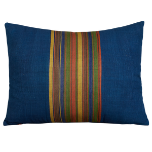 Silk Jajim Cushion/ pillow - Royal blue with multicolour stripe