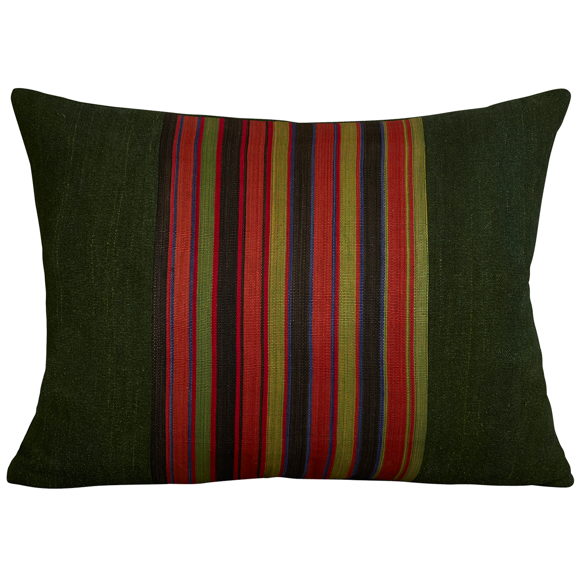 Silk Jajim Cushion/ pillow - Dark green with terracotta and pale green stripe