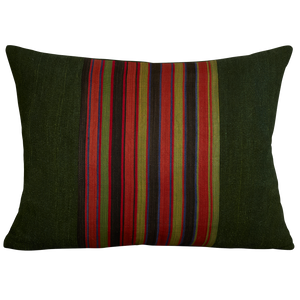 Silk Jajim Cushion/ pillow - Dark green with terracotta and pale green stripe