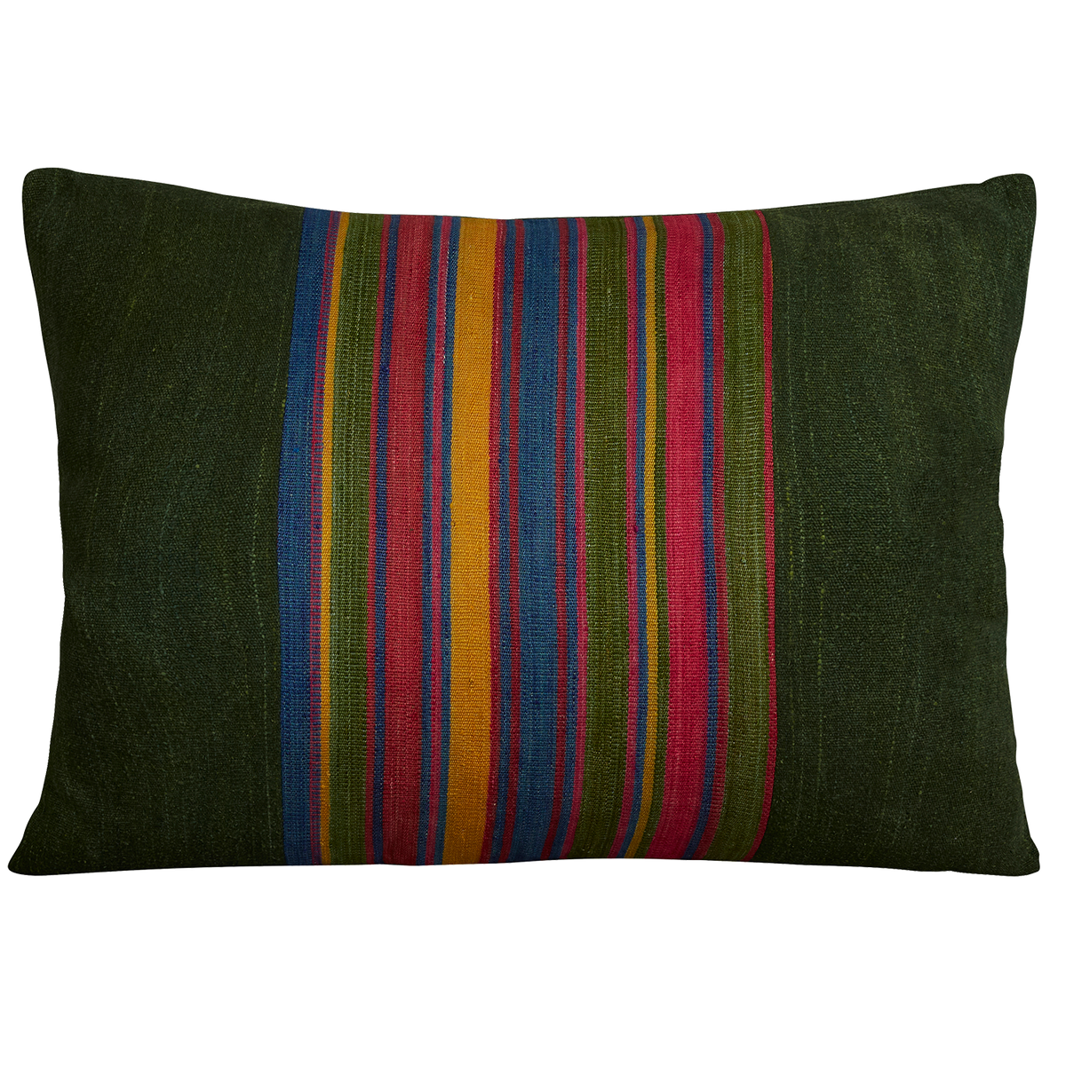 Silk Jajim Cushion/ pillow - Forest green with magenta and blue stripe