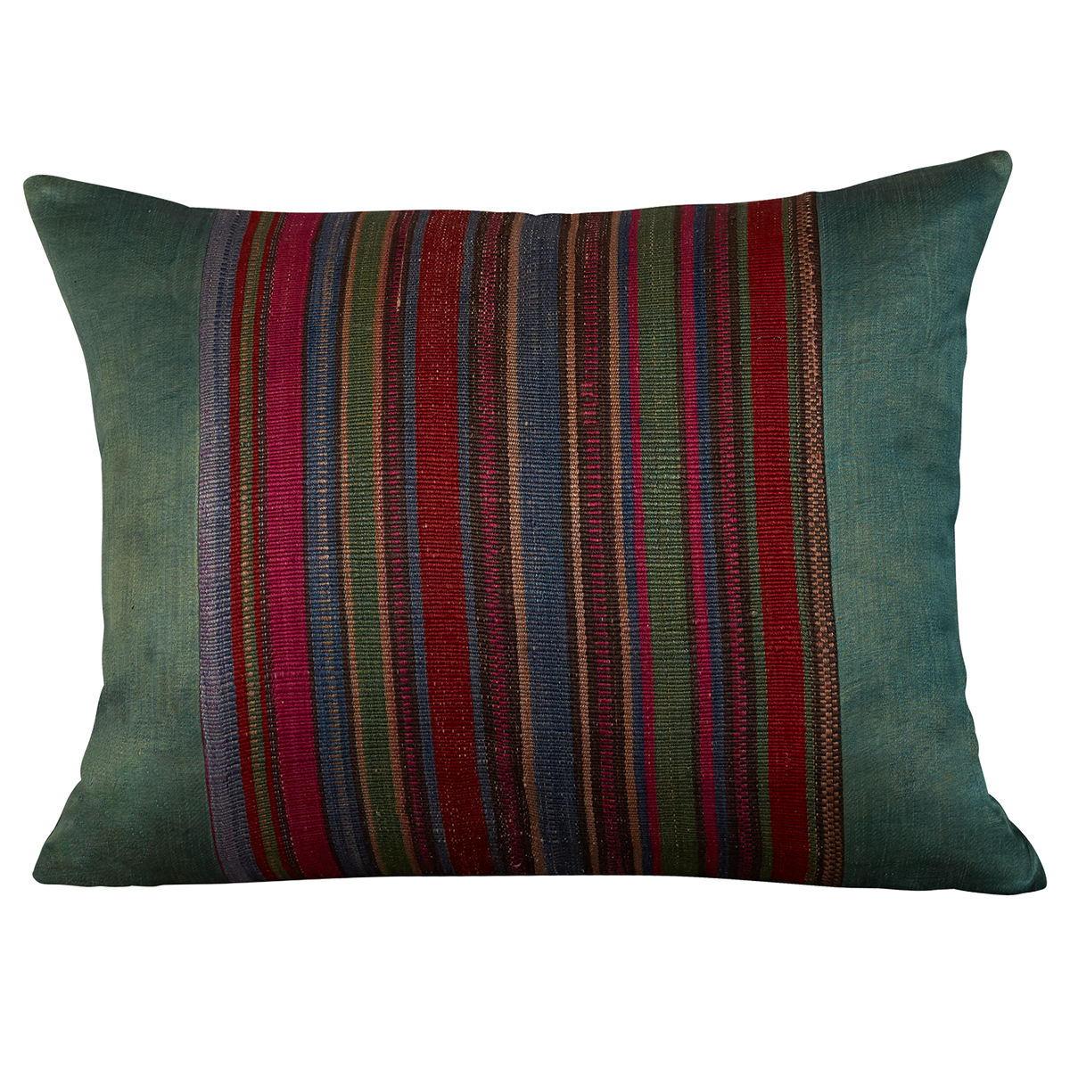 Silk Jajim Cushion/ pillow - Green/blue and multicolour stripe