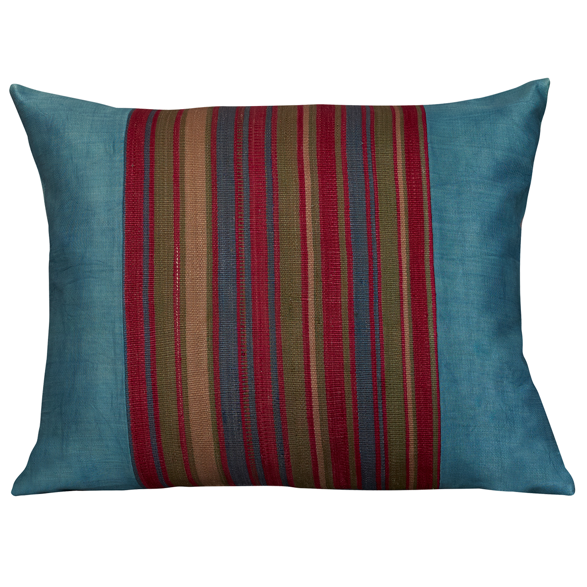 Silk Jajim Cushion/ pillow - Pale blue and magenta and blue stripe