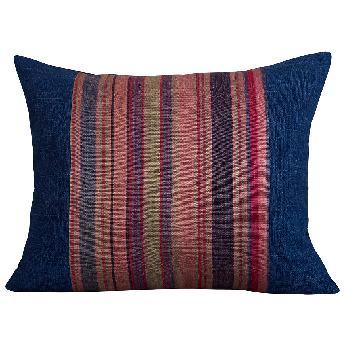 Silk Jajim Cushion/ pillow - Royal blue and pink and denim blue stripe