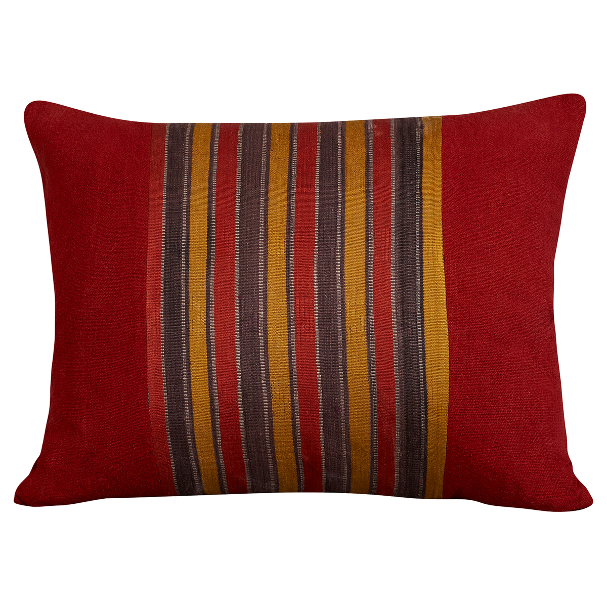 Silk Jajim Cushion/ pillow - Red and chocolate brown and yellow stripe