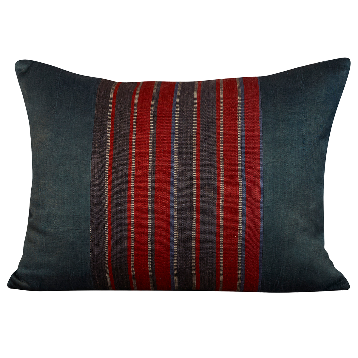 Silk Jajim Cushion/ pillow - Indigo blue and red stripe