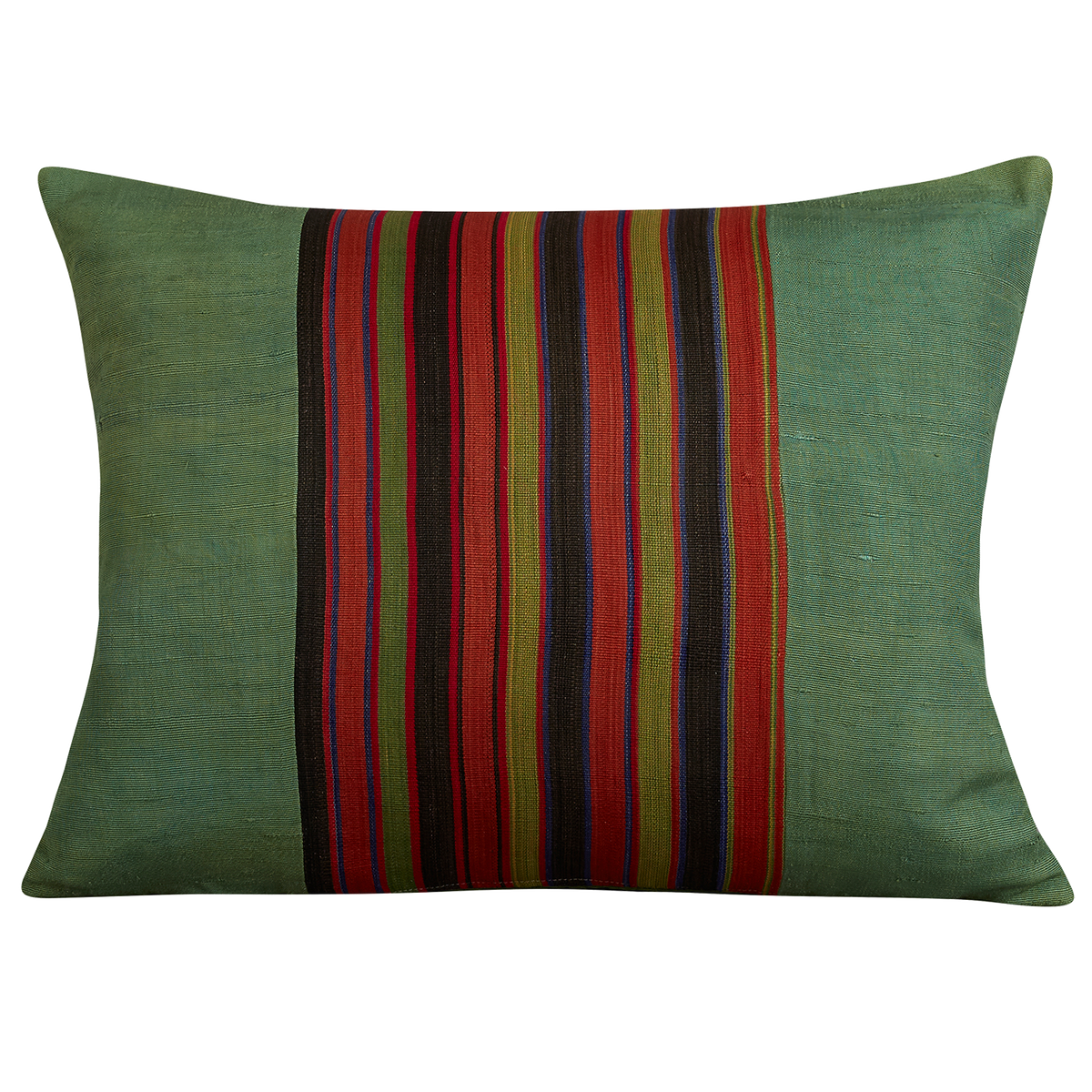 Silk Jajim Cushion/ pillow - Green with multicolour and terracotta stripe