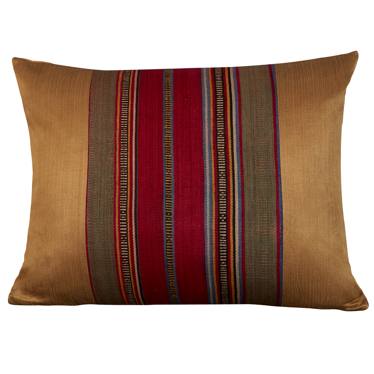 Silk Jajim Cushion/ pillow - Gold with bold magenta terracotta stripe