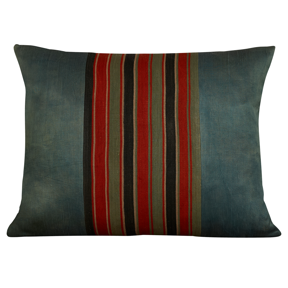 Silk Jajim Cushion/ pillow - Blue/grey with red and black stripe