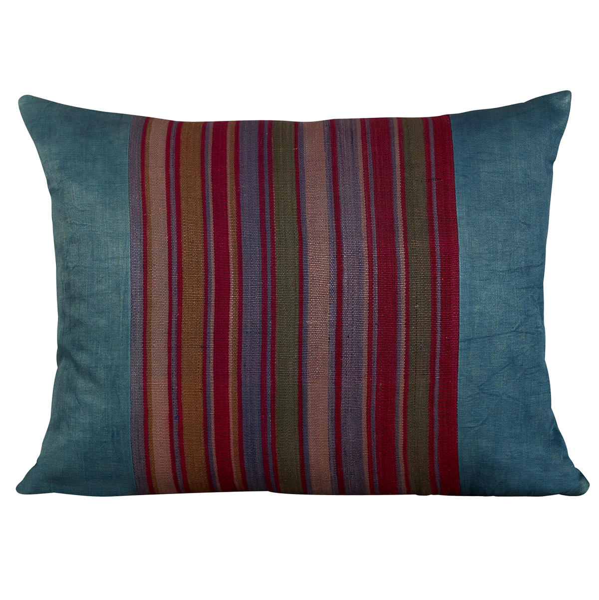 Silk Jajim Cushion/ pillow - Azure blue with lavender and magenta stripe