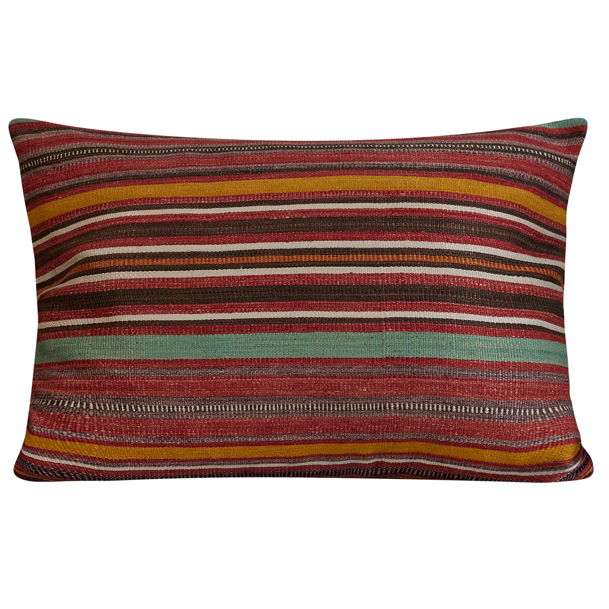 Silk Jajim cushion - Terracotta/green and multicoloured full Jajim