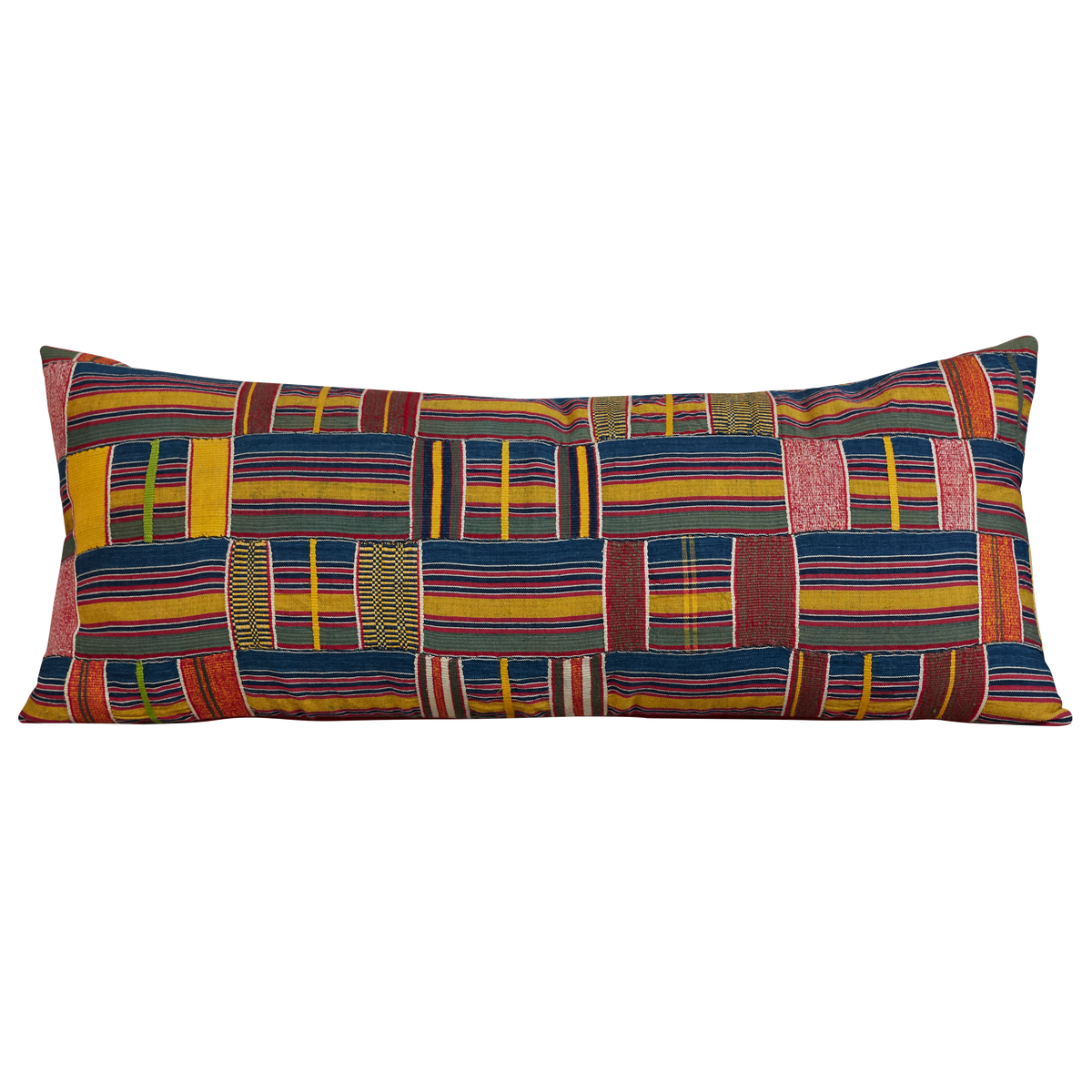 Long rectangular Kente cloth African cushion - Blue/red/yellow multicolour
