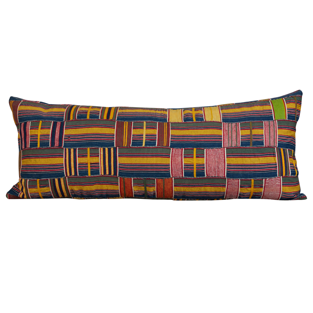 Long rectangular Kente cloth African cushion - Blue/red/yellow multicolour